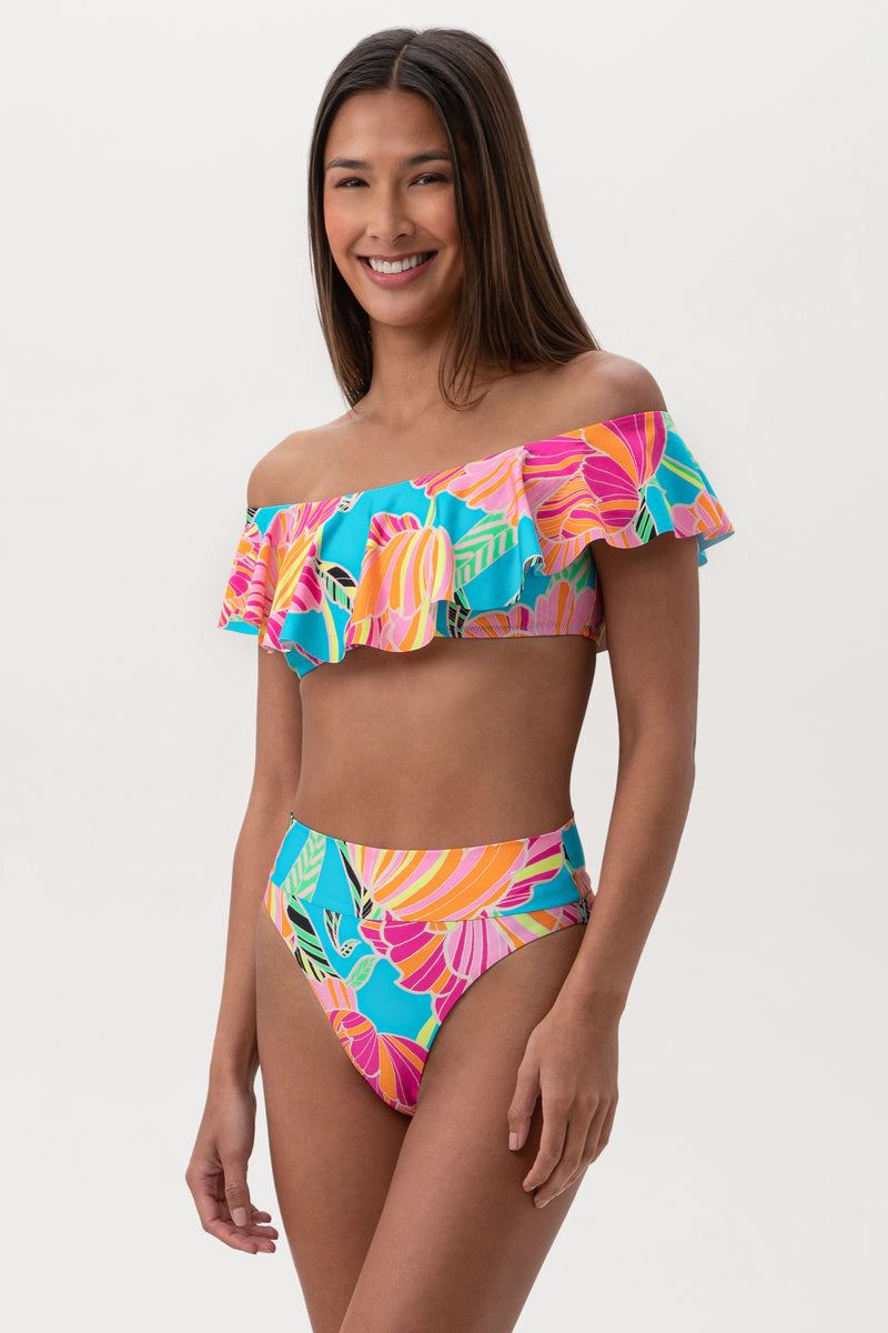 POPPY OFF THE SHOULDER RUFFLE BANDEAU TOP in MULTI additional image 5