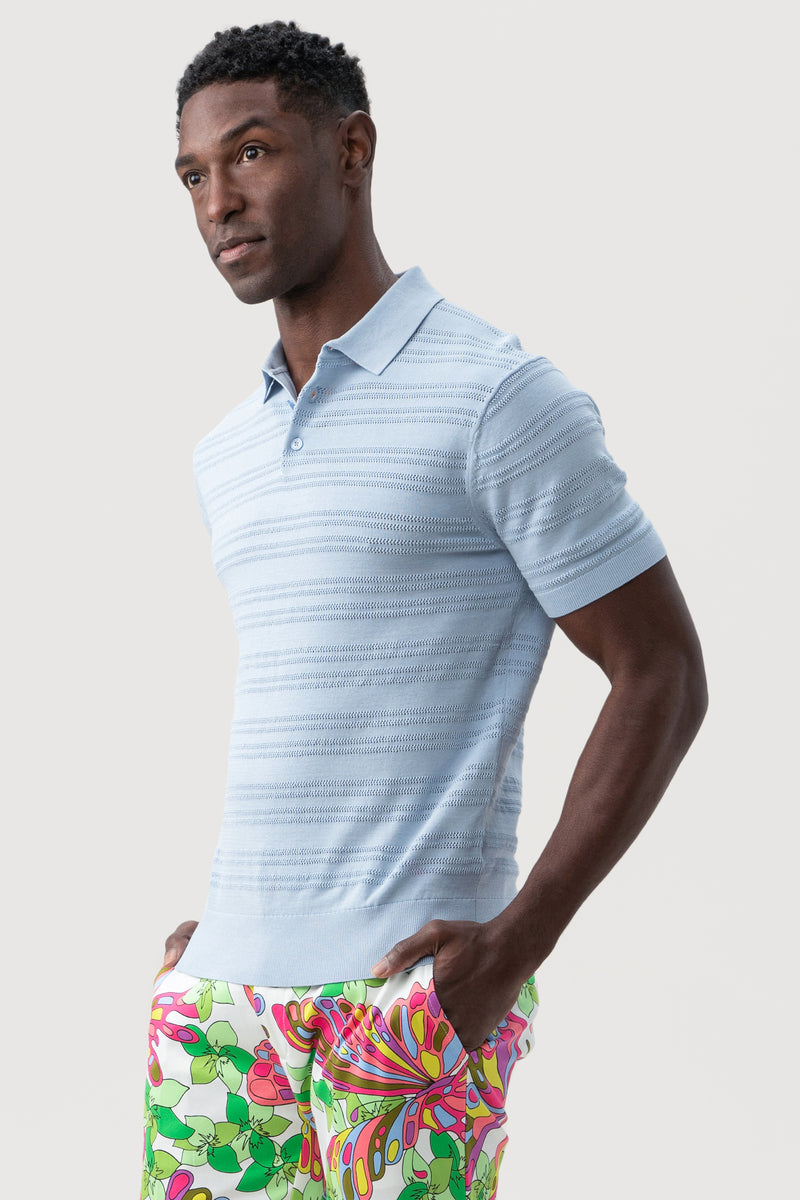 EDISON SHORT SLEEVE POLO in CIRRUS BLUE additional image 4