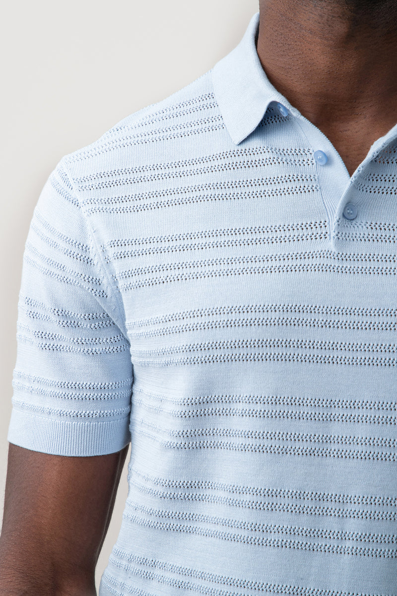EDISON SHORT SLEEVE POLO in CIRRUS BLUE additional image 3