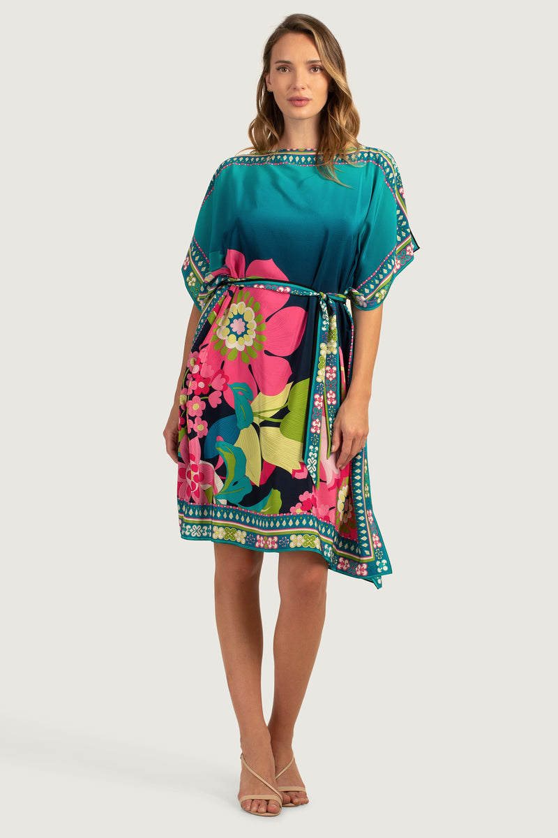 SUNLIGHT FLORAL BELTED THEODORA CAFTAN DRESS in MULTI