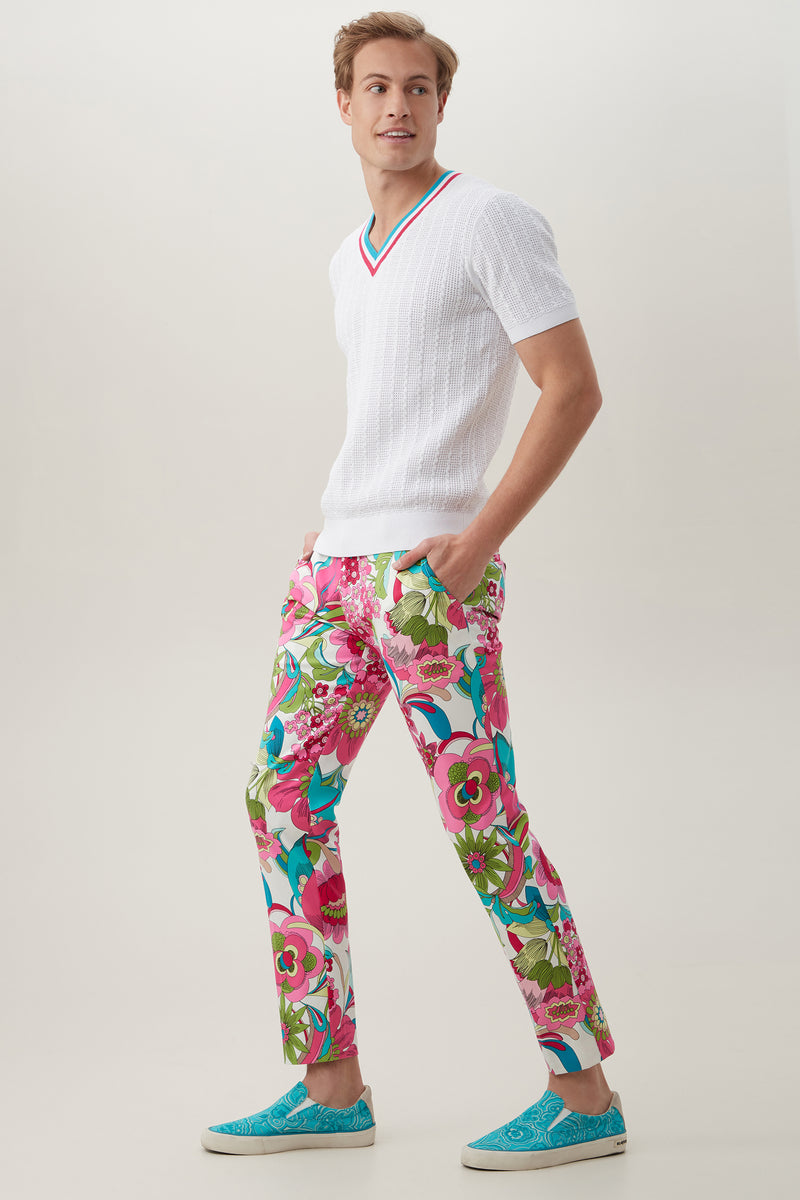 Men Chinese Casual Pants Floral Print Elastic Waisted Trousers Drawstring   eBay