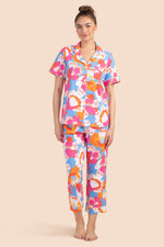 MORNING FLOWERS WOMEN'S SHORT SLEEVE LONG PANT JERSEY PJ SET in MULTI additional image 1