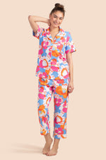 MORNING FLOWERS WOMEN'S SHORT SLEEVE LONG PANT JERSEY PJ SET in MULTI additional image 5