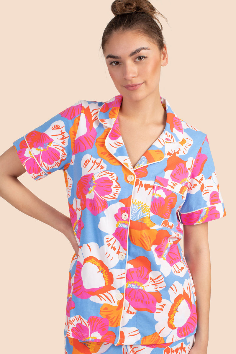 MORNING FLOWERS JERSEY SHORT SLEEVE CLASSIC PJ SET in MULTI additional image 3