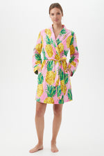 PINEAPPLE WOMEN'S LONG SLEEVE SHORT COTTON ROBE in MULTI additional image 3