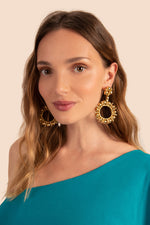 BEADED CIRCLE DROP POST EARRINGS in GOLD