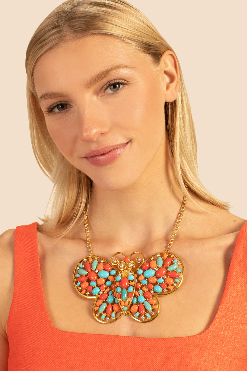 CORAL TURQUOISE BUTTERFLY NECKLACE in MULTI