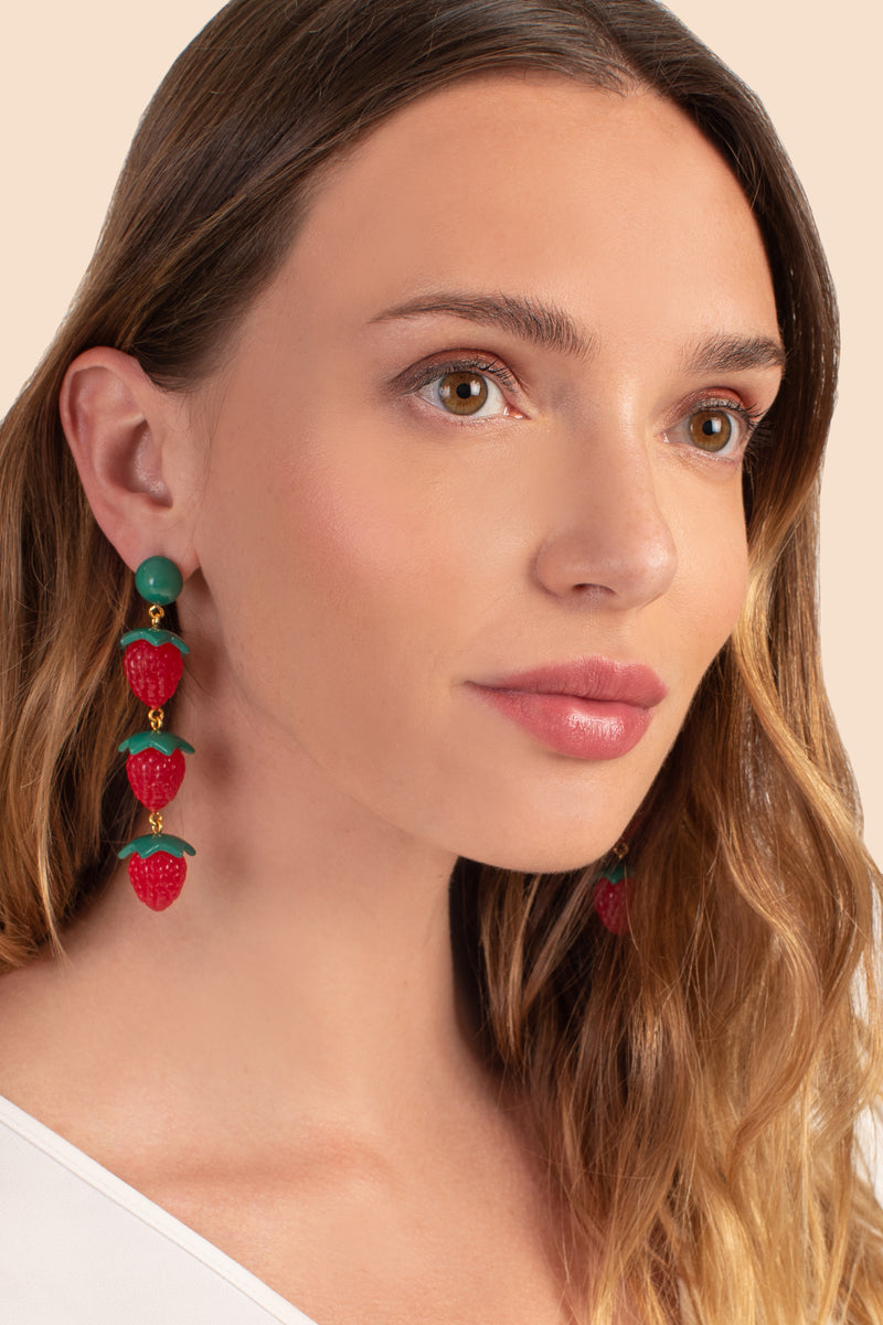 RASPBERRY DROP EARRINGS in RED additional image 1