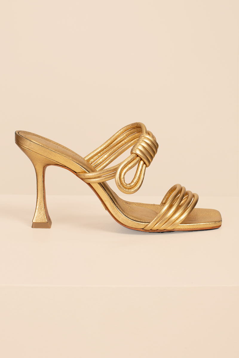 ORION TWO STRAP HEELED SANDAL in GOLD