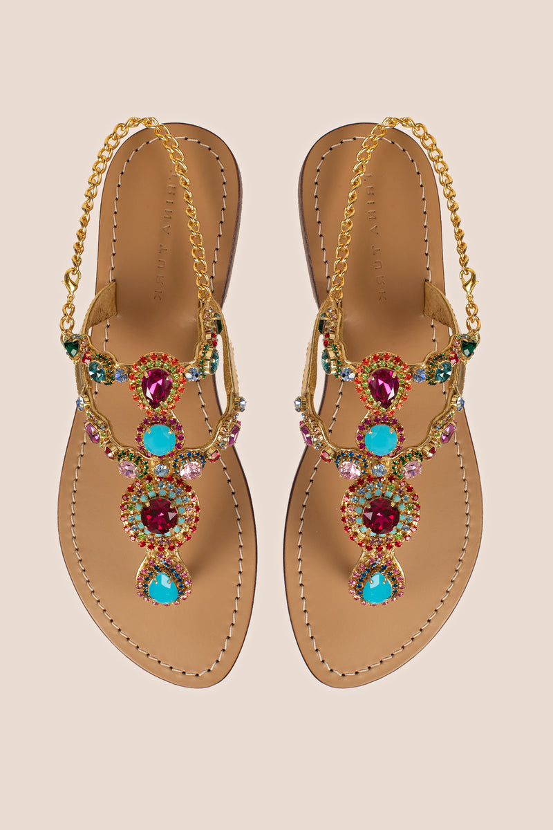 PALERMO T-STRAP JEWELED SANDAL in MULTI