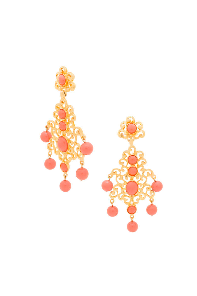 CORAL CABACHON FILIGREE DROP EARRING in CORAL PINK