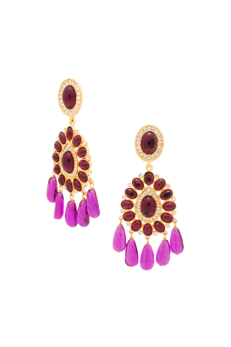 AMETHYST CABACHON DROP EARRINGS in AMETHYST PURPLE