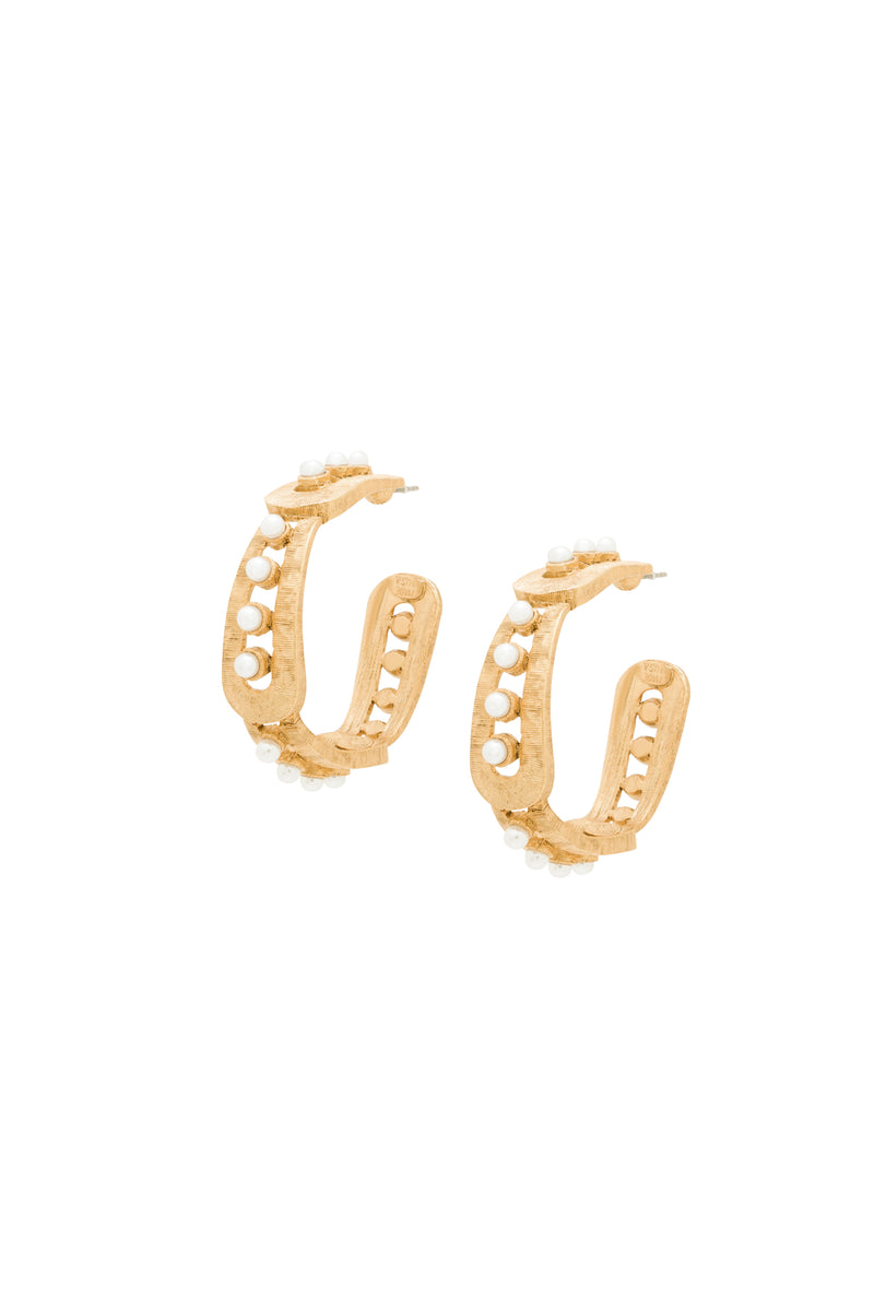 KJL PEARL DOTS HOOP EARRINGS in PEARL WHITE