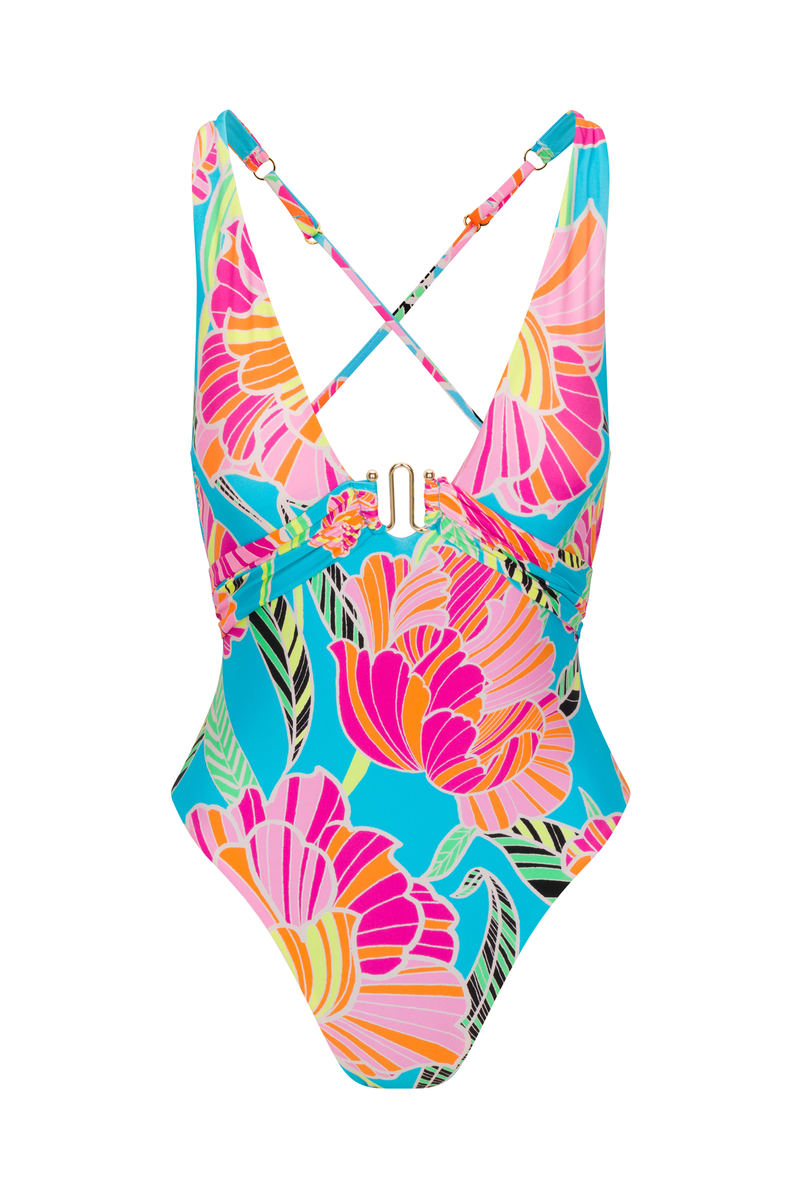 POPPY BELTED PLUNGE ONE PIECE in MULTI additional image 1