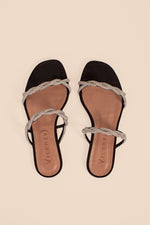 CRYSTAL DBL STRAP BRAID SANDAL in BLACK