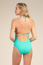 CABANA SOLID PLUNGE ONE-PIECE SWIMSUIT in LAGOON BLUE additional image 1