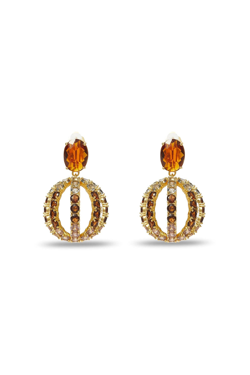 DISCO CRYSTAL BIRDCAGE CLIP ON EARRING in COPPER BROWN